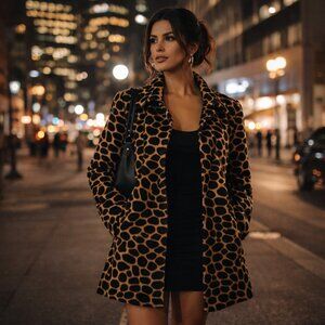 Misdemeanor Leopard Print Faux Fur Coat Jacket Small Night Out Statement